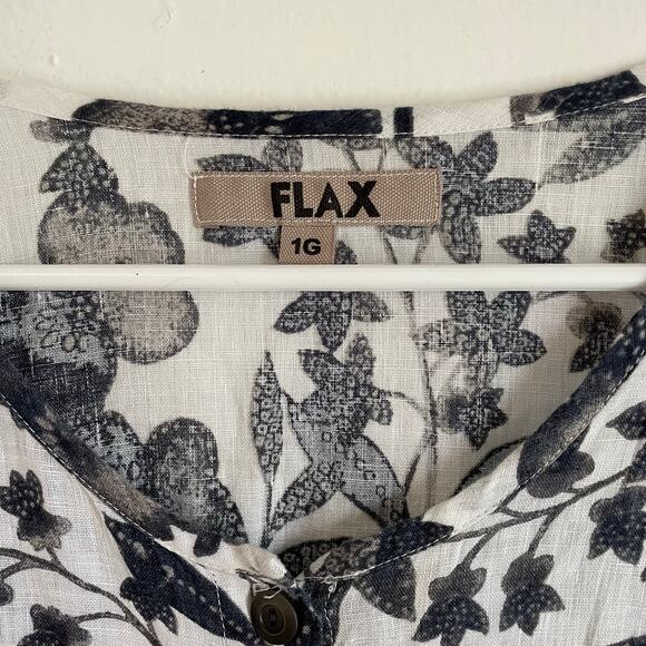 FLAX 100% Linen Classic Floral Button Down Blouse SZ 1X Lagenlook Black & White - Picture 4 of 10